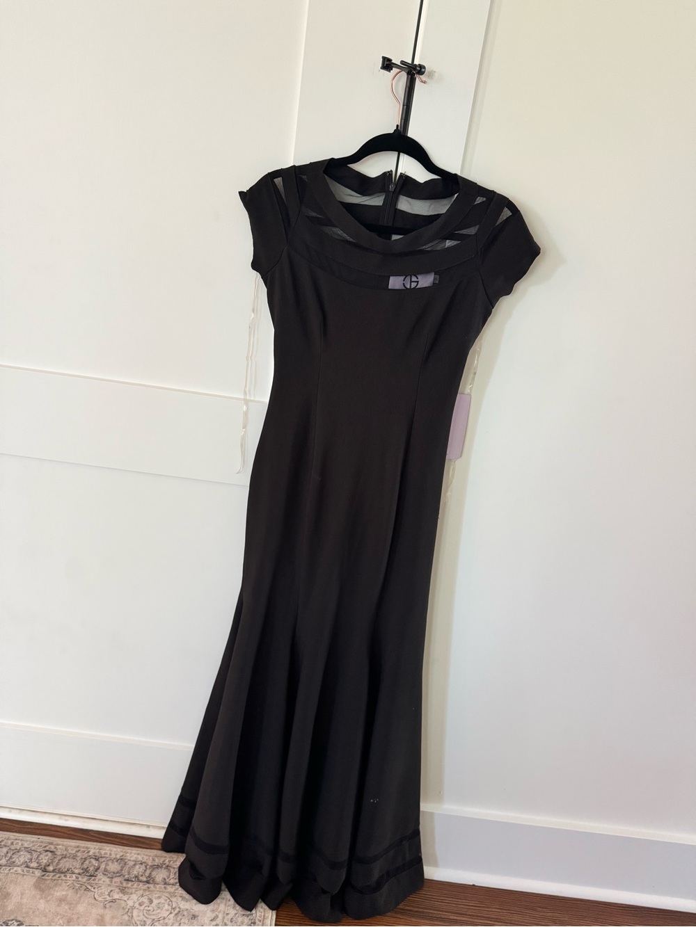 JS Collections Black Mesh-Trim Maxi Dress